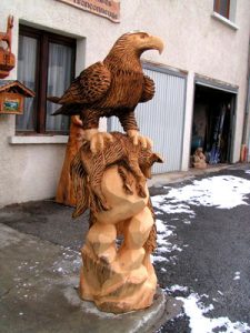 Sculpture bois - Aigle et renard